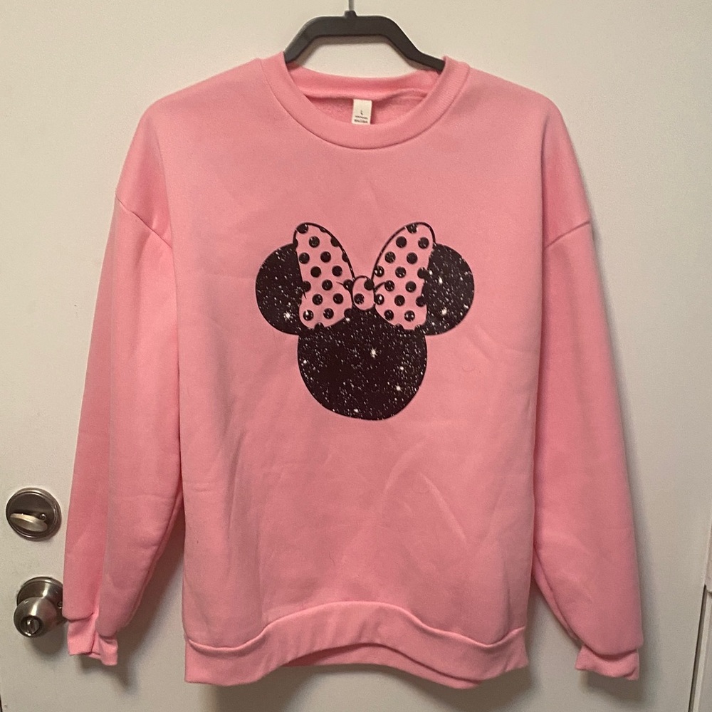 Disney Pink Pullover Sweatshirt with Black Minnie Graphic